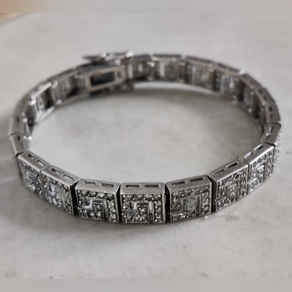 Sterling Silver and Clear Crystals Bracelet with Geometric Greek Key Design - Picture 15 of 16